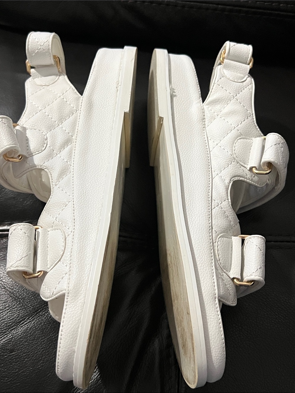 Fashion White Quilted Logo Strap Sandals - Picture 7 of 11
